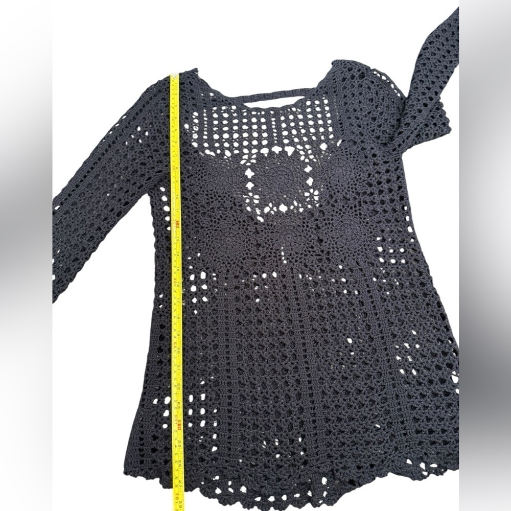 FREE PEOPLE Black Cotton Open Back Crochet Sweater XS - Picture 7 of 16